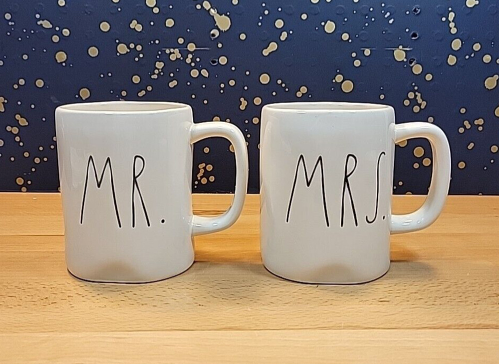 Rae Dunn "Mr." and "Mrs." White Ceramic 16oz Coffee Mug Cup Set of 2